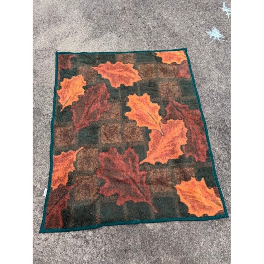 Autumn Fall Cabin Lodge Biederlack Blanket OS Green Orange Oak Leaf Fleece Throw